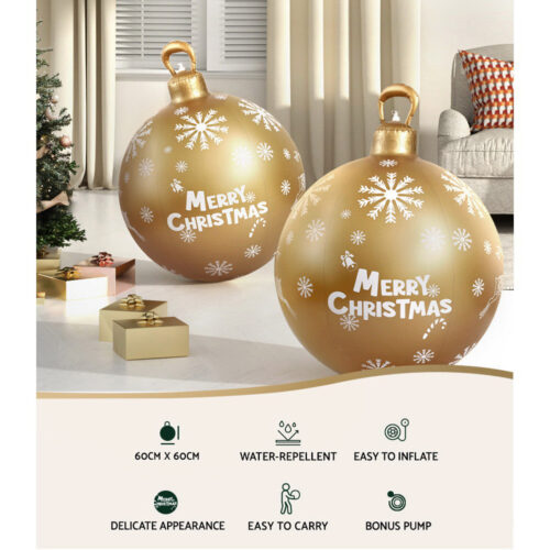 Jingle Jollys Christmas Inflatable Ball Bauble 60cm Outdoor Decoration Gold - Image 4