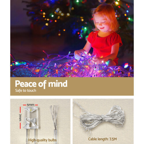 12.5M Christmas Lights Solar Icicle String Light Multi Colour Jingle Jollys - Image 5