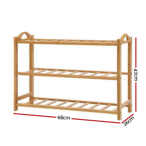 Artiss Shoe Rack Bamboo Shoe Storage 3-tier 9 Pairs - Image 2