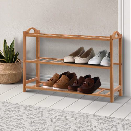 Artiss Shoe Rack Bamboo Shoe Storage 3-tier 9 Pairs - Image 8