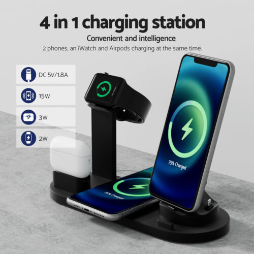 Devanti 4 in 1 Wireless Charger Multi-function Station for Phone Airpod iWatch 15W - Image 4