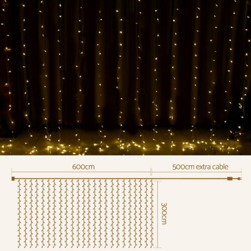 3X6M Christmas Lights Curtain Light Warm White 600 LED Jingle Jollys - Image 2
