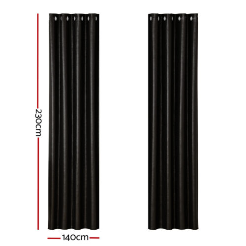 Artiss 2X Blockout Curtains Eyelet 140x230cm Black Shine - Image 2
