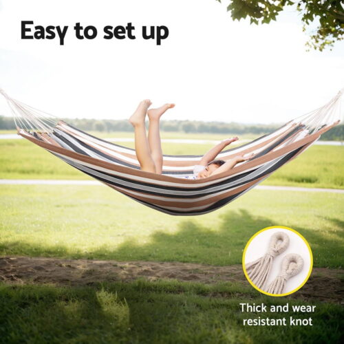 Gardeon Hammock Bed Outdoor Camping Hammocks Beige Grey - Image 5