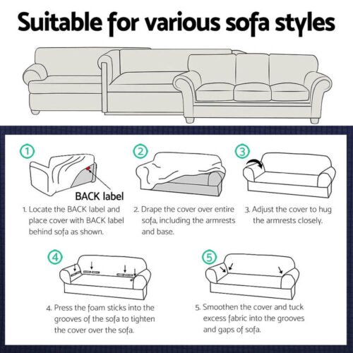 Artiss Sofa Cover Couch Covers 3 Seater High Stretch Black - Image 6