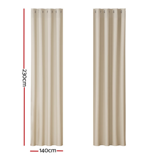 Artiss 2X Blockout Curtains Eyelet 140x230cm Beige - Image 2
