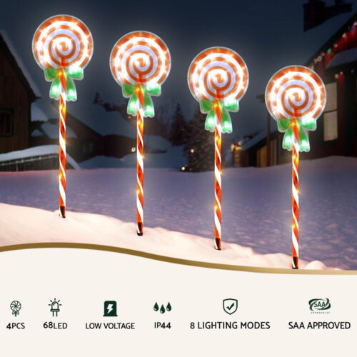 4 PCS Christmas Lights Path Ground Light Garden Decorations 68 LED Jingle Jollys - Image 4