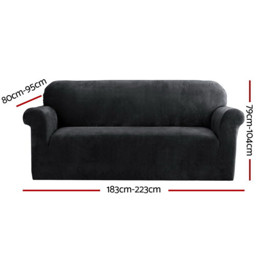 Artiss Sofa Cover Couch Covers 3 Seater Velvet Black - Image 2