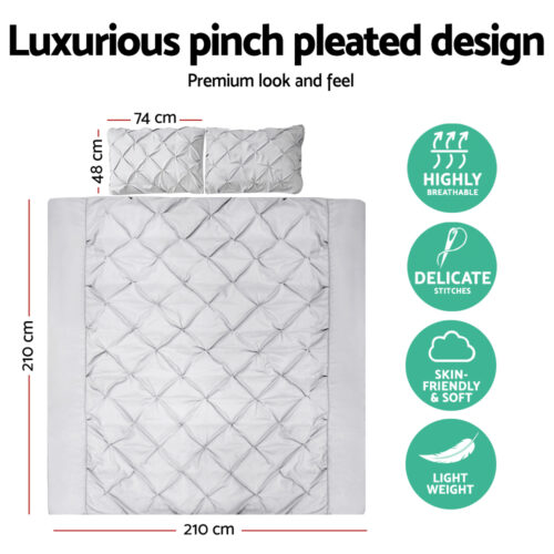 Giselle Bedding Quilt Cover Set Diamond Pinch Grey Queen - Image 2