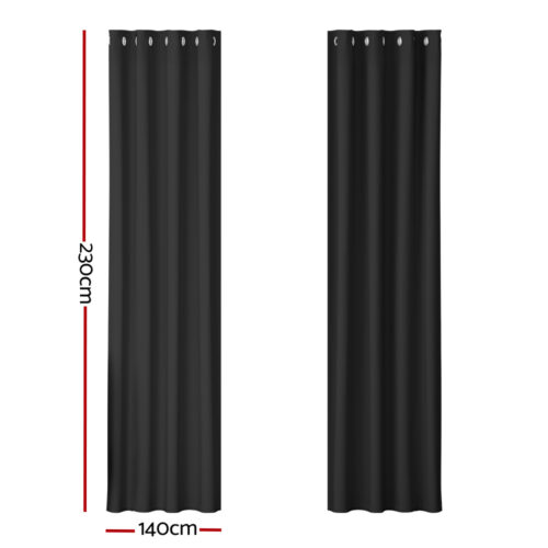 Artiss 2X Blockout Curtains Eyelet 140x230cm Black - Image 2