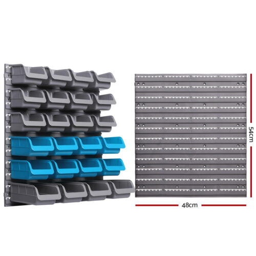 Giantz 44 Storage Bin Rack Wall Mounted Peg Board - Image 2