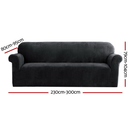 Artiss Sofa Cover Couch Covers 4 Seater Velvet Black - Image 2