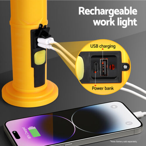 Giantz Work Light Rechargeable USB Cordless LED Lamp Hook Rotation Folding - Image 5
