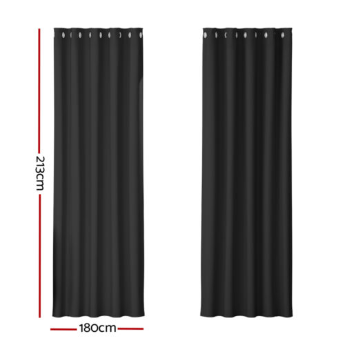 Artiss 2X Blockout Curtains Eyelet 180x213cm Black - Image 2