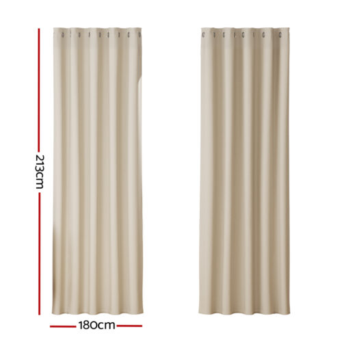 Artiss 2X Blockout Curtains Eyelet 180x213cm Beige - Image 2