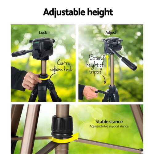 Weifeng Professional Camera Tripod Stand Mount DSLR Travel Adjustable 62-160cm Gold - Image 6