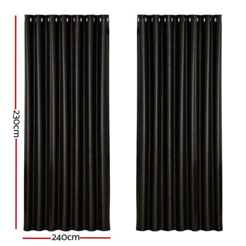 Artiss 2X Blockout Curtains Eyelet 240x230cm Black Shine - Image 2