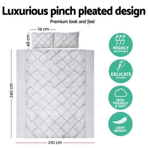 Giselle Bedding Quilt Cover Set Diamond Pinch Grey King - Image 2