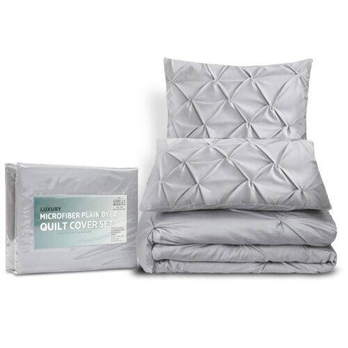 Giselle Bedding Quilt Cover Set Diamond Pinch Grey King - Image 4