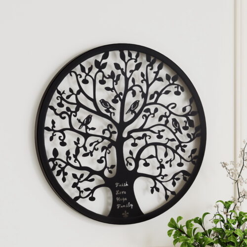 Artiss Metal Wall Art Hanging Sculpture Home Decor Leaf Tree of Life Round Frame - Image 7