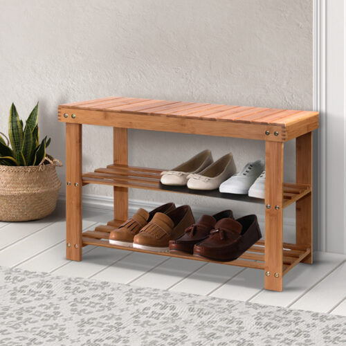 Artiss Shoe Rack Shoe Bench 10 Pairs Bamboo - Image 8