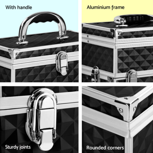 Embellir Portable Cosmetic Beauty Makeup Carry Case with Mirror - Diamond Black - Image 6