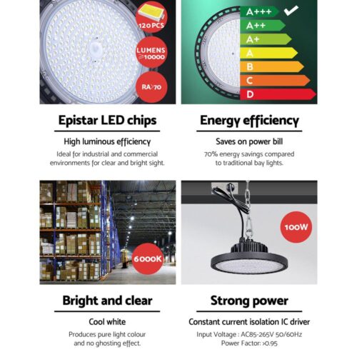 Leier LED High Bay Lights 100W UFO Industrial Workshop Warehouse Factory Lamp - Image 6