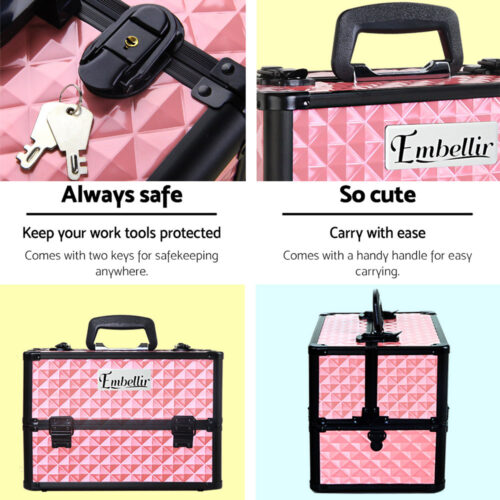 Embellir Portable Cosmetic Beauty Makeup Case - Diamond Pink - Image 4