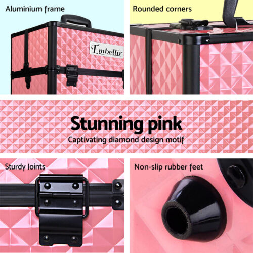 Embellir Portable Cosmetic Beauty Makeup Case - Diamond Pink - Image 5