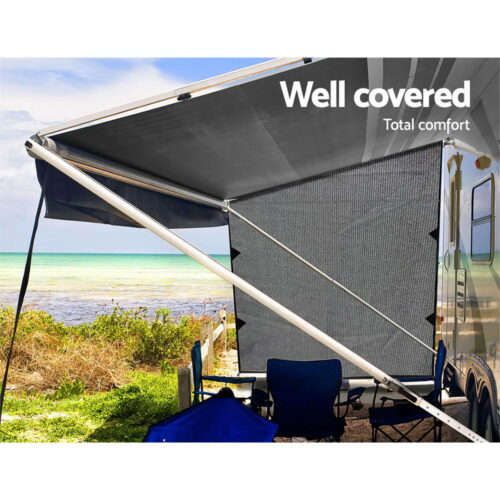 Caravan Privacy Screen Roll Out Awning 1.95 x 2.2M Sun Shade End Wall Side Grey - Image 4