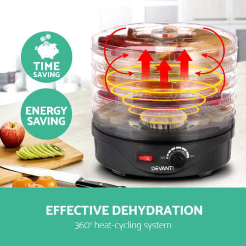 Devanti 5 Trays Food Dehydrator Fruit Dehydrators Pet Beef Jerky Dryer Black - Image 4