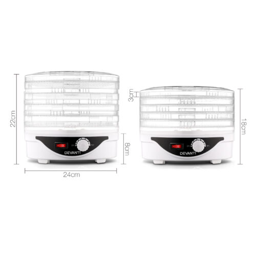 Devanti 5 Trays Food Dehydrator Fruit Dehydrators Pet Beef Jerky Dryer White - Image 2
