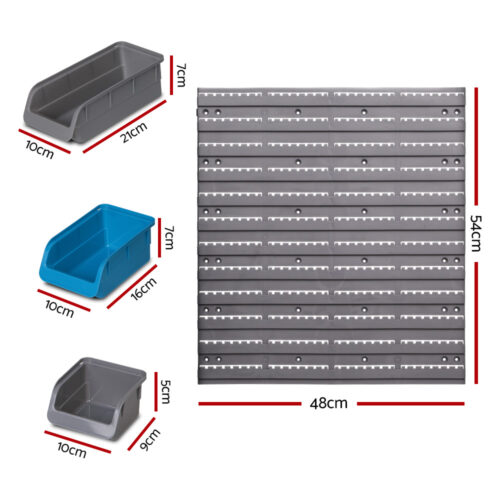 Giantz 48 Storage Bin Rack Wall Mounted Steel Board - Image 2