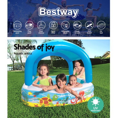 Bestway Kids Pool 140x140x114cm Inflatable Swimming w/ Canopy Play Pools 265L - Image 4