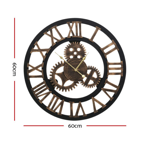 Artiss 60cm Wall Clock Large Retro Roman Numerals Brown - Image 2