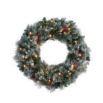 Jingle Jollys 60cm Christmas Wreath LED Lights Snowy Berries Garland Party Decor