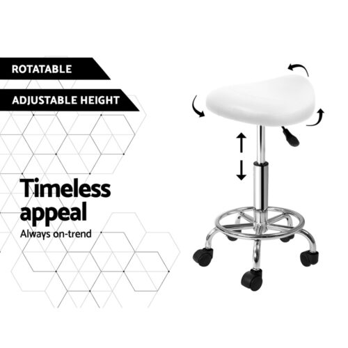 Artiss Salon Stool Saddle Swivel Chair White - Image 5