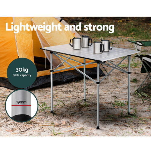 Weisshorn Folding Camping Table 70CM Roll Up Outdoor Picnic BBQ Aluminium Desk - Image 5