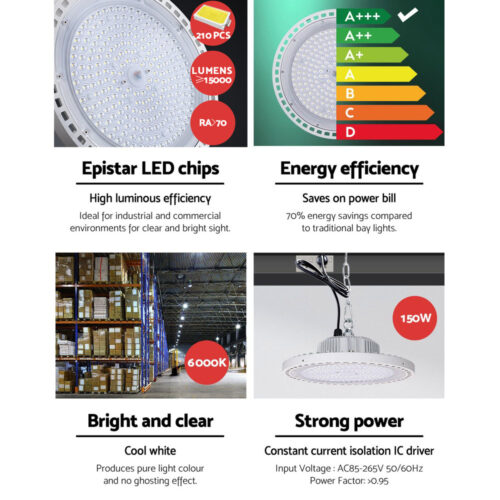 Leier LED High Bay Lights 150W UFO Industrial Shed Warehouse Factory Lamp White - Image 7