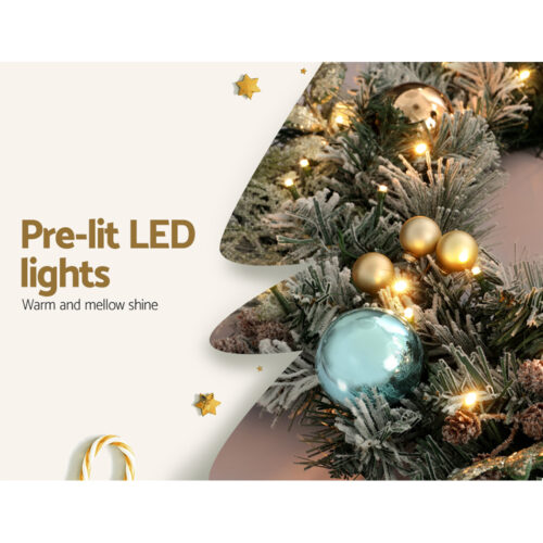 Jingle Jollys 2.7m Christmas Garland with LED Lights Snowy Decoration Xmas Party - Image 6