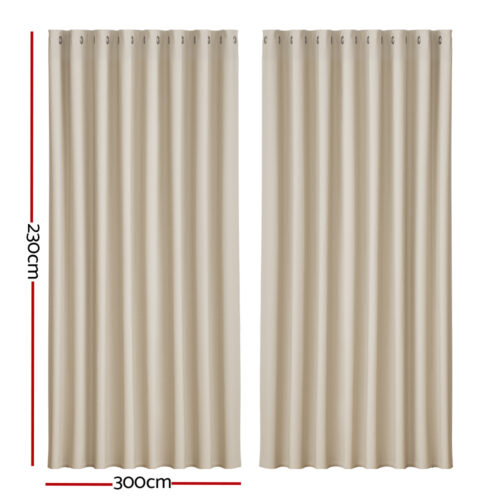 Artiss 2X Blockout Curtains Eyelet 300x230cm Beige - Image 2