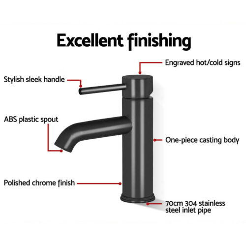 Cefito Bathroom Basin Mixer Tap Round Brass Faucet Vanity Laundry Black - Image 6