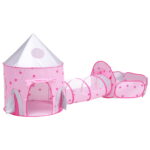 Keezi Kids Playhouse Play Tent Pop Up Castle Crawl Tunnel Basketball Hoop Pink