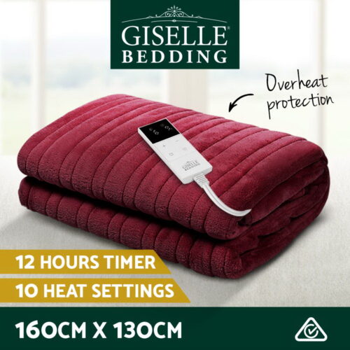 Giselle Electric Throw Rug Heated Blanket Fleece Red - Image 3
