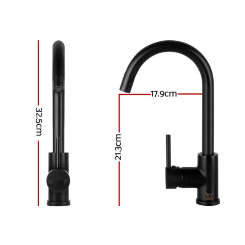 Cefito Kitchen Mixer Tap Mixer Round Sink Faucet Basin Laundry Black - Image 2