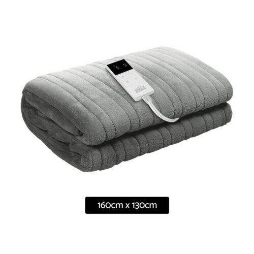 Giselle Bedding Heated Electric Throw Rug Fleece Sunggle Blanket Washable Silver - Image 2
