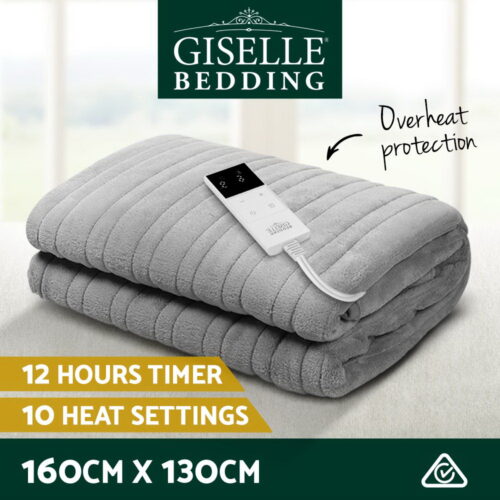 Giselle Bedding Heated Electric Throw Rug Fleece Sunggle Blanket Washable Silver - Image 3