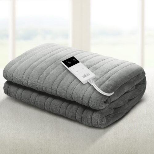 Giselle Bedding Heated Electric Throw Rug Fleece Sunggle Blanket Washable Silver - Image 8