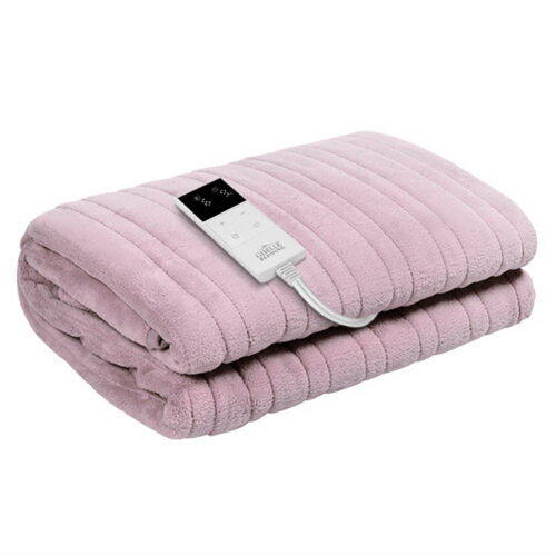 Giselle Electric Throw Rug Heated Blanket Washable Fleece Winter Warm Sofa Pink
