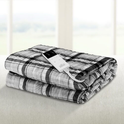 Giselle Bedding Electric Throw Rug Flannel Snuggle Blanket Washable Heated Grey and White Checkered - Image 8